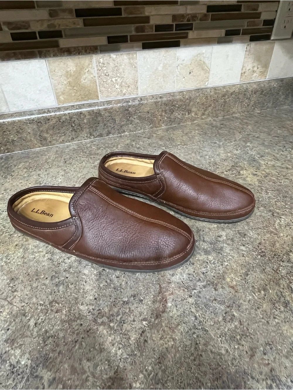 L.L.Bean Elkhide Leather Slipper Scuffs Men’s 10M Brown 272349 Slip On
